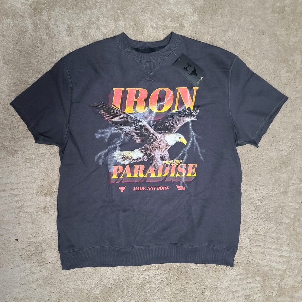 Under Armour Mens Project Rock Iron Paradise Cutoff Sweatshirt